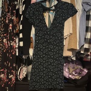 BP Small Black and Light Mint Paisley Backless Dress
